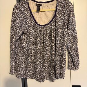 Liz Claiborne Navy & White Printed Scoop Neck Long Sleeve Top